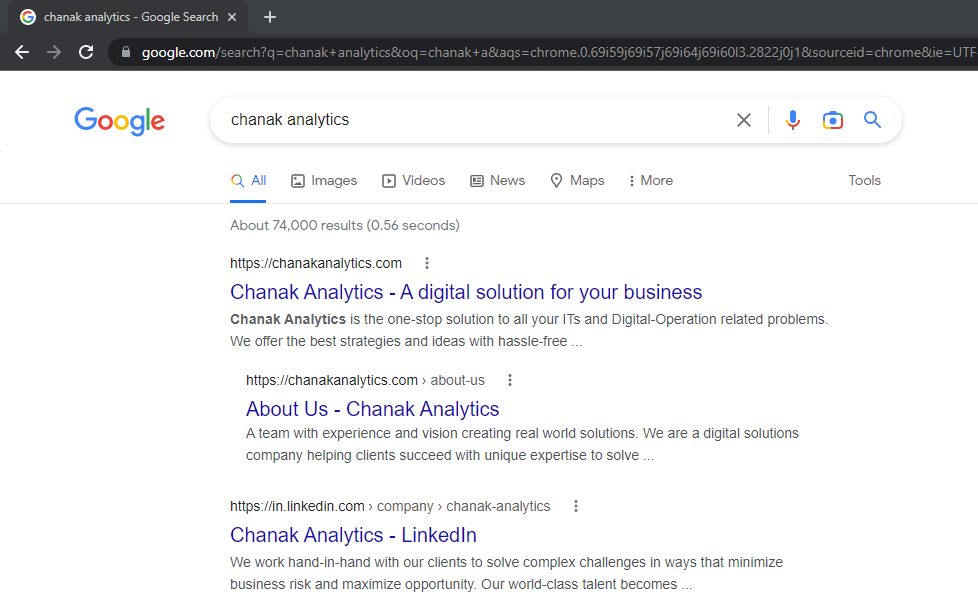 search Chanak Analytics on google